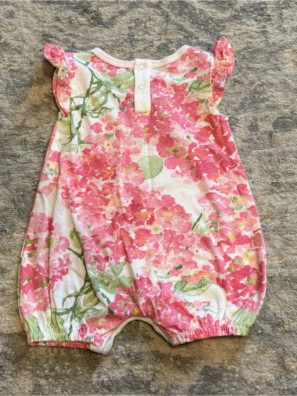 Burt’s Bees Baby Girl Floral Romper Newborn Pink Green Ruffle Sleeveless